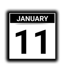 Black and white color January month calendar date 11
