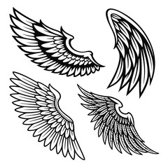 Obraz premium Four Stylized Black and White Angel Wings Designs feathers