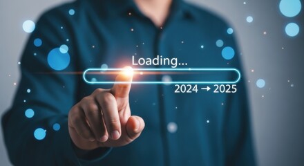 A finger touching a loading bar for the year 2025