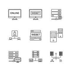 Vector art of computer and network icons showing servers and online connections