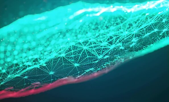Abstract Data Waves Animation Glowing Particle Mesh in 4K
