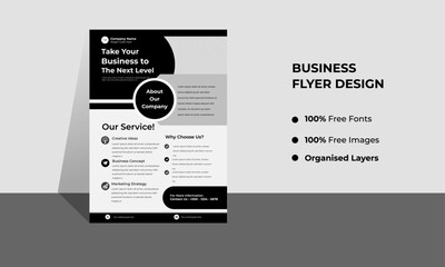 Corporate Business Modern A4 Flyers, black AND GRAY COLOR with creative editable geometric vector design templates, Informative modern layouts for promotional purposes