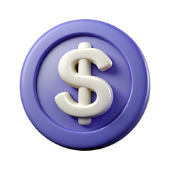 Obraz premium Shiny purple coin featuring dollar sign on transparent background