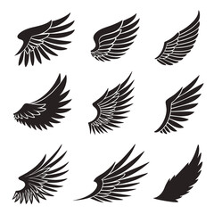 Fototapeta premium Twelve Black Wing Silhouettes Various Styles wings 1