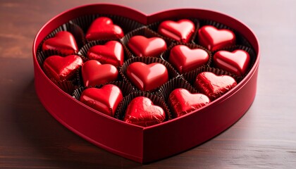 Heart-shaped box of red chocolates