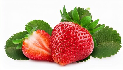 fresh strawberries harvested in nature vibrant red fruit green leaves isolated on transparent background