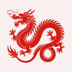 Traditional red chinese dragon illustration on a light background