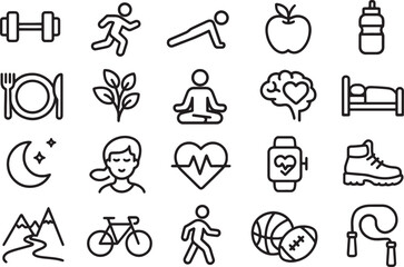 Wellness Icon Set – Outline Vector Symbols of Health & Self-Care
