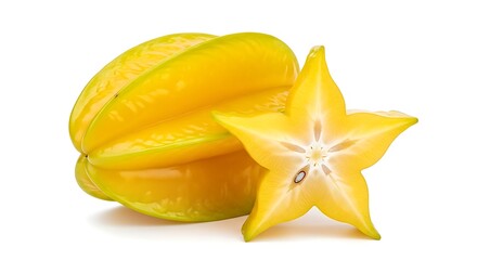 Fresh guava fruit, whole and sliced, displayed against a white background.