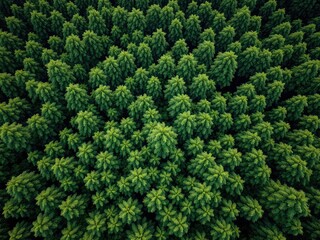 Aerial View of Emerald Green Forest with Dense Tree Canopy Showing Patterned Natural Geometry