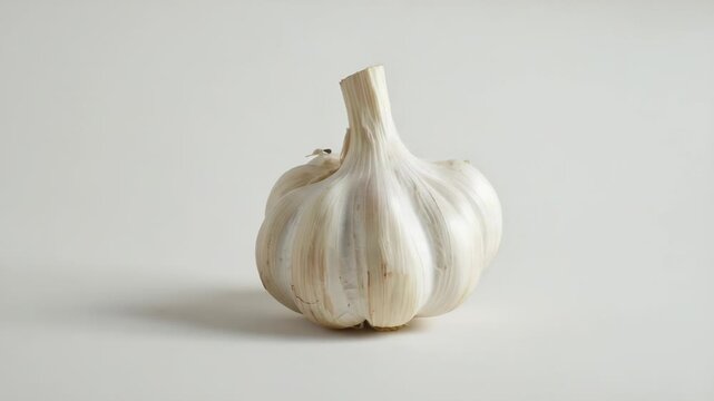 A single clove of garlic on a white background