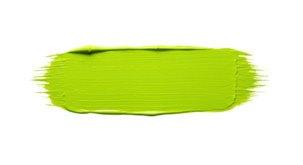 Wide, vibrant lime green paint brush stroke with textured lines and sharp contours, isolated on a transparent background with copy space, clean studio lighting, top-down view, graphic design