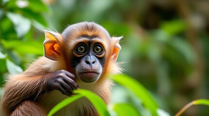 A curious monkey in a forest