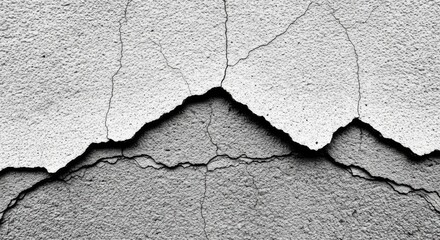 A cracked concrete wall shows signs of damage and age