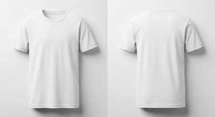 A clean white tshirt displayed from both front and back views, isolated on a white background for design mockups