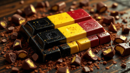 Belgian Flag Chocolate Bar with Cocoa and Filled Chocolates