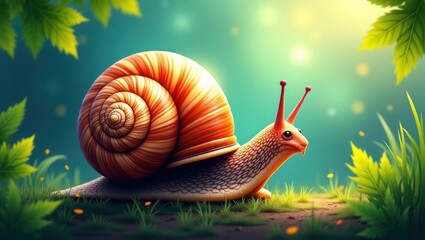 Snail in a lush garden setting
