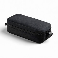Naklejka premium Black zippered pouch on white background black pouch