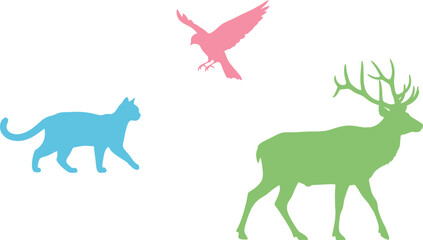 Colorful animal silhouettes illustration cat bird deer vector graphic art