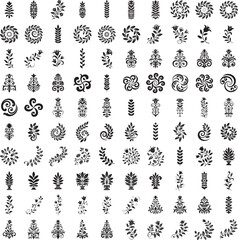 Black vertical ornament vector set transparent background