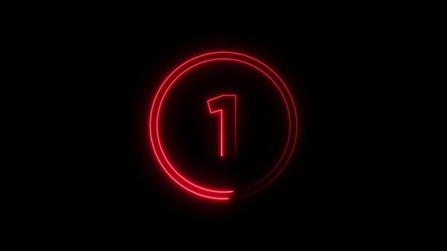 Glowing Neon Red Number One Inside Circle Countdown Timer Element Futuristic Digital Display