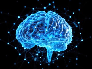 Abstract Glowing Brain Model with Network Connections on a Dark Background Showing Intelligence and Connectivity