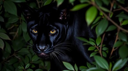 A black panther waiting for prey