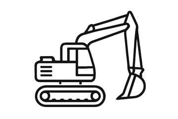 Naklejka premium Excavator Construction Vehicle Vector Line Art Illustration - Heavy Machinery Icon