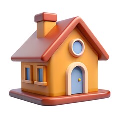 3d illustration of cartoon house with a red roof isolated on white background