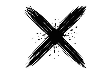 Fototapeta premium Distressed X Mark Brush Stroke Vector - Grunge Cross Symbol with Splatter