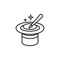 Magic hat with wand and sparkles isolated on a white background