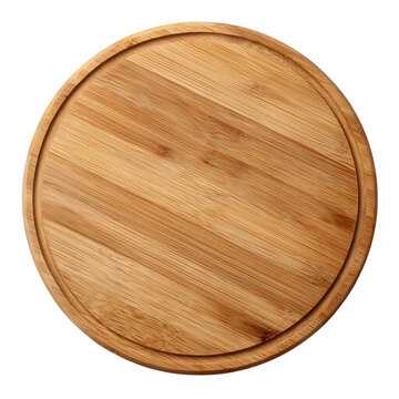 Circular Wooden Cutting Board: a detailed top-down shot of a natural wood cutting board, the perfect foundation for culinary creations and rustic presentation. 
