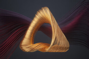 Golden Twisted Triangle With Flowing Ribbons abstract