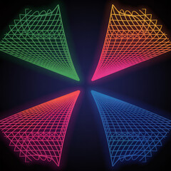 Neon grid perspective radiating outwards geometric