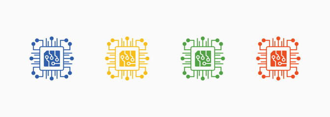 Chip Icon Set Color Multiple Style Collection