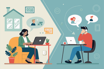 Remote Work Connection People Connecting Virtually Online Via Laptop for Collaboration and Communication from Home
