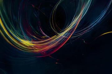 Abstract colorful light trails on dark background, dynamic motion and energy, vibrant design