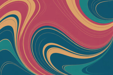 Swirling abstract waves of pink teal and gold background
