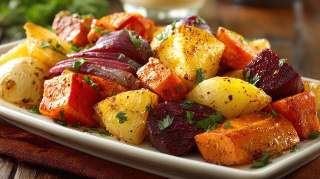 Roasted root vegetables on a plate