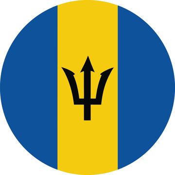 barbados round flag icon with black trident symbol for independence day