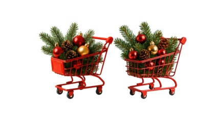 Christmas cart with ornaments on transparent background png