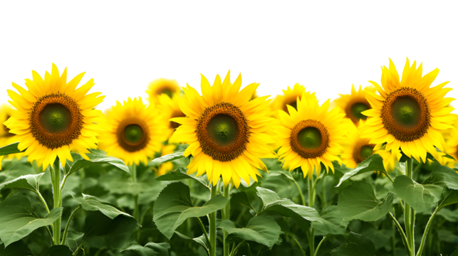 Picturesque sunflower field with isolated on transparent  background - Powered by Adobe