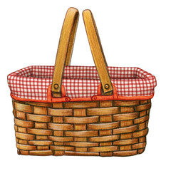 watercolor hand drawn picnic basket⁠
