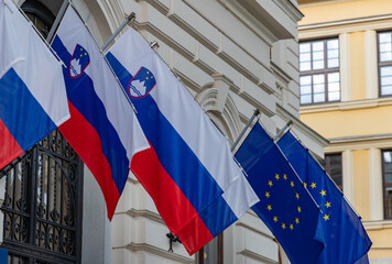 Slovenian and European Union Flags