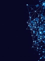 Complex network of interconnected glowing nodes and lines, representing data flow, connection, and futuristic communication on a dark backdrop