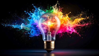 Colorful lightbulb explosion