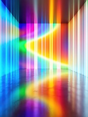 Abstract spectrum of colorful light beams in a room creates a modern and vibrant visual experience