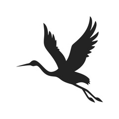 Fototapeta premium Stork silhouette logo. Black icon stork in flight isolated on white background. Vector illustration side view