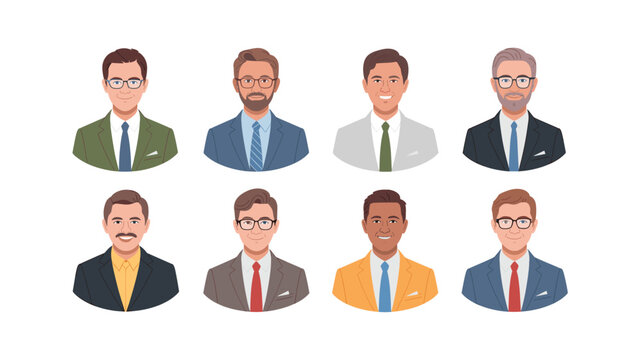 Diverse Business Professionals: Vector Portraits of Men in Suits, for Team or Corporate Representation
