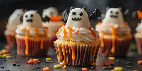 Cute Ghost Cupcake Image, Spooky Treats Photo, Halloween Cupcakes, Festive Baking, Sweet Food Image, Holiday Season Baking, Party